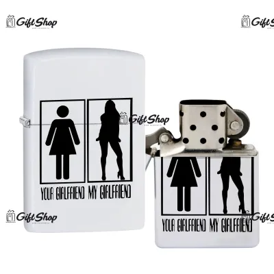 Your girlfriend my girlfriend, bricheta metalica gravata laser cu mesaj